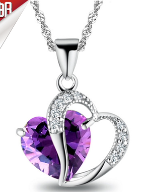 女士心爱紫色水晶韩版毛衣银项链