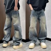 新款 2025个性 字母牛仔裤 港风潮男夏季 嘻哈ins潮高街潮流痞帅长裤