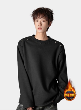 W218高质量加绒长袖T黑色白色P37M到3XL