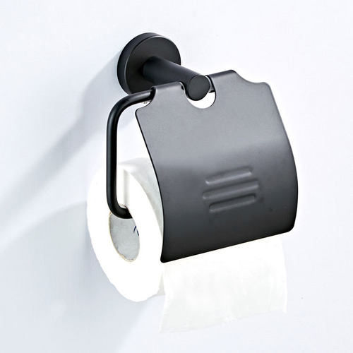 厕所壁挂式铜材质简约黑色半盖防水厕纸架 卫浴挂件卷纸架 纸巾架