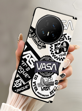 适用于荣耀magicv5手机壳折叠屏皮纹中轴翻盖潮牌标签个性时尚日韩风创意潮男华为magicvs3保护套v2rsr/v2