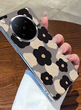 适用oppofindn6手机壳黑白油画花复古文艺ins日韩风小清新华为matex7/荣耀magicv6/三星ztrifold/vivoxfold5