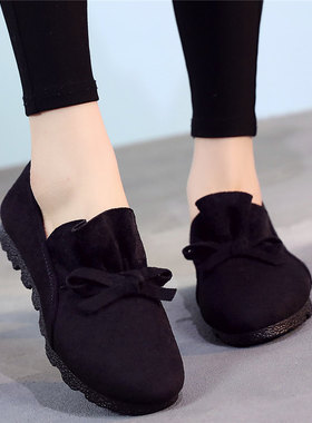 新秋季老北京布鞋女鞋单鞋平底黑色工作鞋一脚蹬妈妈大码42豆豆鞋