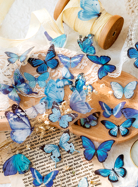 蝴蝶自然丛书pet防水贴纸包复古文艺手帐装饰素材diy扎痛包拼贴画