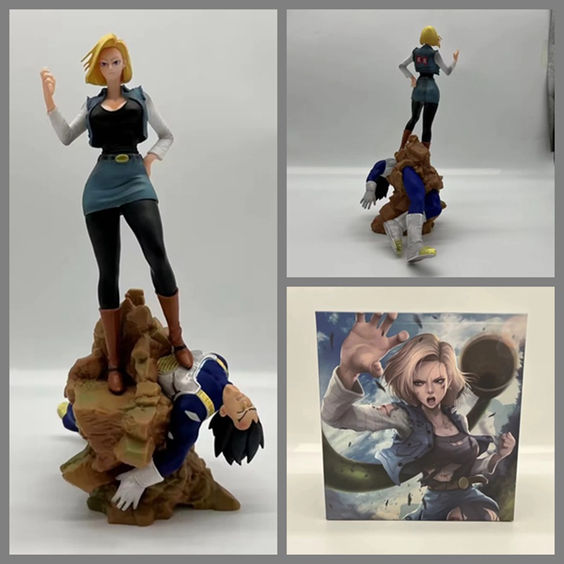 七龙珠 赛亚人 gk 人造人18号 脚踩贝吉塔 雕像 美少女盒装手办