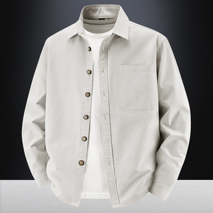 新款纯棉水洗夹克男春秋新款翻领衬衫中青年夹克外套潮流衬衣2603