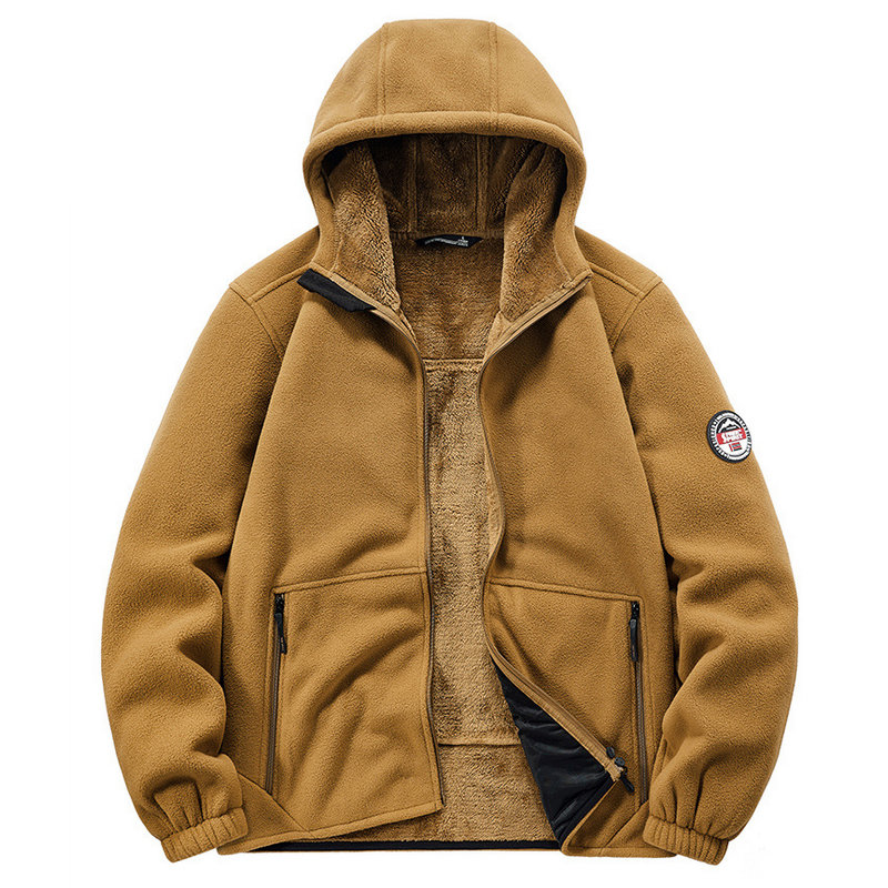 外贸加绒卫衣秋冬新款抓绒衣外套男式户外运动双面绒上衣欧美流行