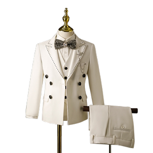 儿童西装套装白色花童主持人礼服男童男孩生日西服钢琴演出服高端