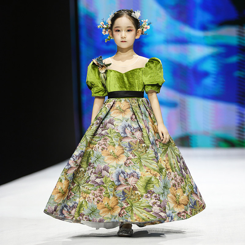 森系女童礼服花童公主裙儿童新款模特走秀小女孩主持人钢琴演出服