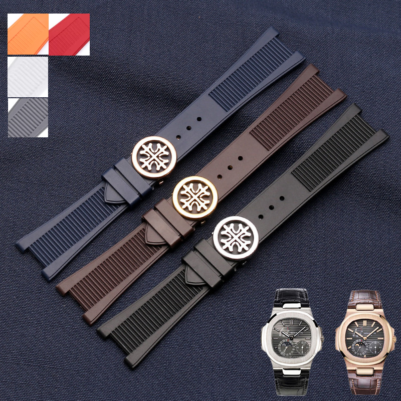 适用百达翡丽翡鹦鹉螺表带胶带5711 5712 7010G防水硅胶表带 25mm