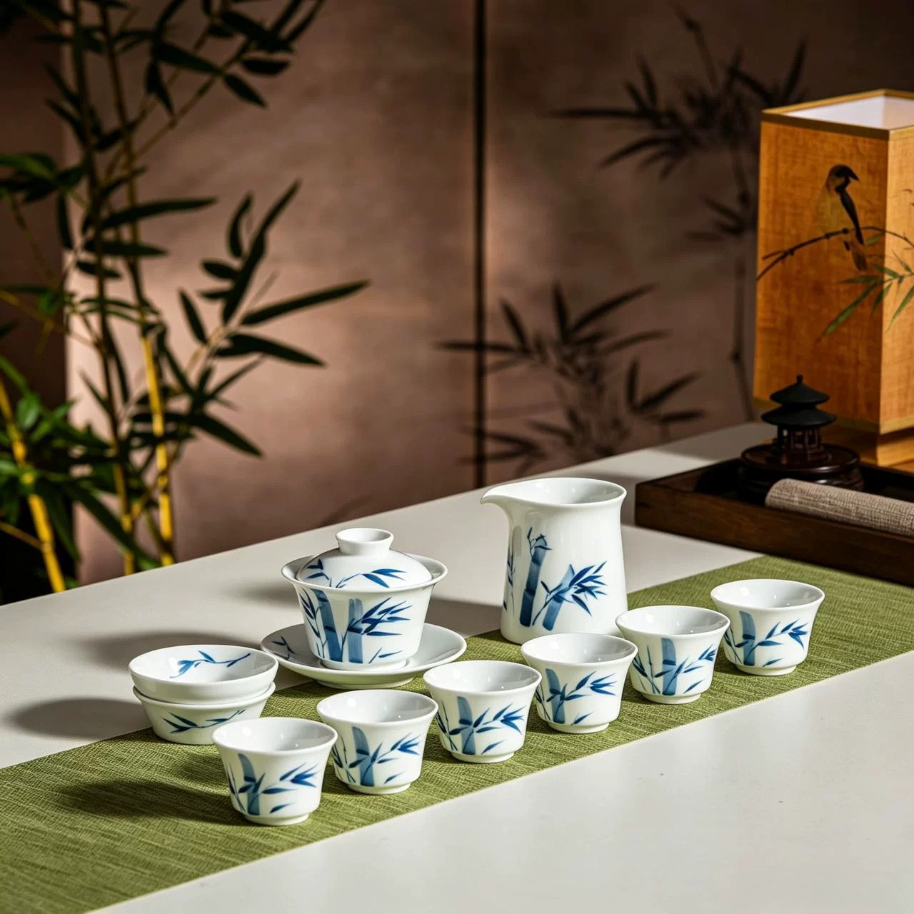 景德镇手绘青花竹子茶具礼盒