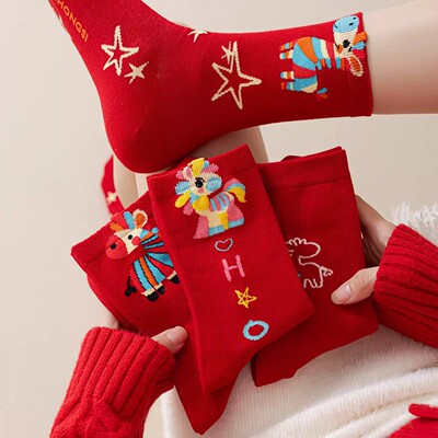 马年新年礼物红色袜子2026新年袜