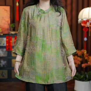 欢欣鼓舞（青绿色）2026新中式宽松提花国风女装短款盘扣上衣