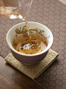 轻奢内绘紫色压手杯中式大号陶瓷功夫茶具单个茶杯品茗杯个人茶盏