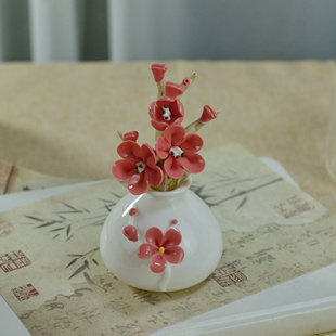 陶瓷梅花花枝花瓶家用办公茶桌摆件装 日式 饰品功夫茶具茶道零配件