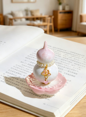 陶瓷结晶葫芦配莲花转转摆件挂坠家居装饰品客厅玄车载装饰品