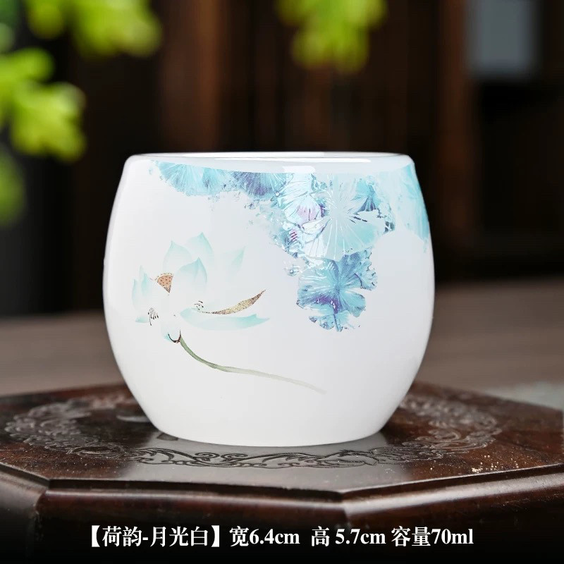 蓝荷花白玉琉璃茶具套装轻奢款功夫茶具盖碗家用琉璃高端图片