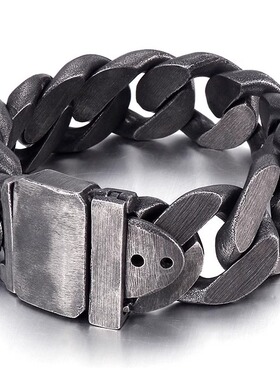 宽版欧美时尚个性简约大方手链复古黑色男士个性单身潮人饰品