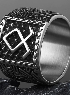 复古维京奥丁符文戒指创意欧美风