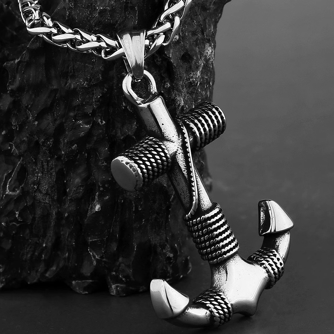 经典维京船锚钛钢吊坠欧美风男士