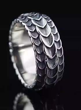 嘻哈欧美复古做旧龙鳞戒指个性小众设计级感满满男士街头风手饰品