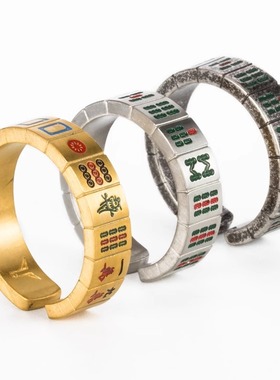 国潮轻奢十三幺麻将创意钛钢开口戒指男女潮流百搭指环潮牌配饰品