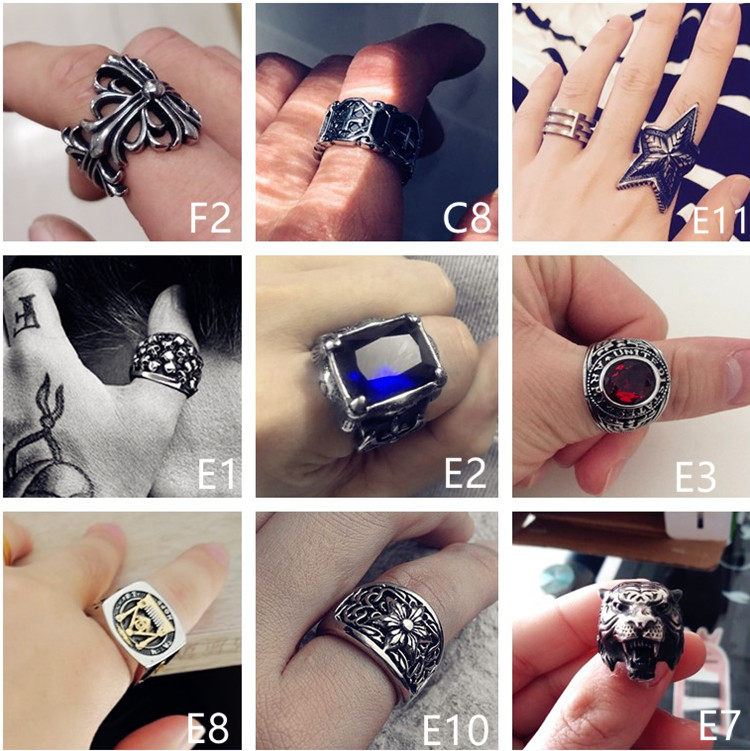 PUNK STYLE EUROPEAN AND AMERICAN PERSONALITY HIGH-END SENSE TITANIUM STEEL HIPSTER RING MENS RETRO DOMINEERING FASHION SINGLE INDEX RING