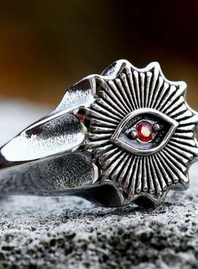 潮牌男士钛钢荷鲁斯之眼潮人戒指