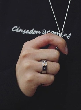 日韩潮流百搭民族风手工戒指镶嵌太阳图腾情侣男女士尾戒食指指环