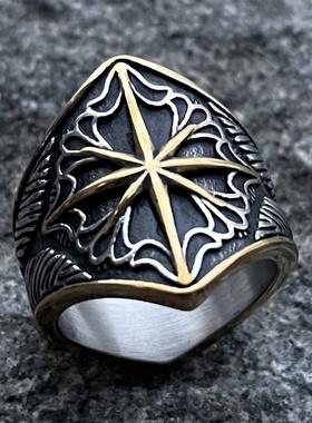 大码守护者潮牌北欧风个性维京八芒星不掉色钛钢戒指时尚指环饰品