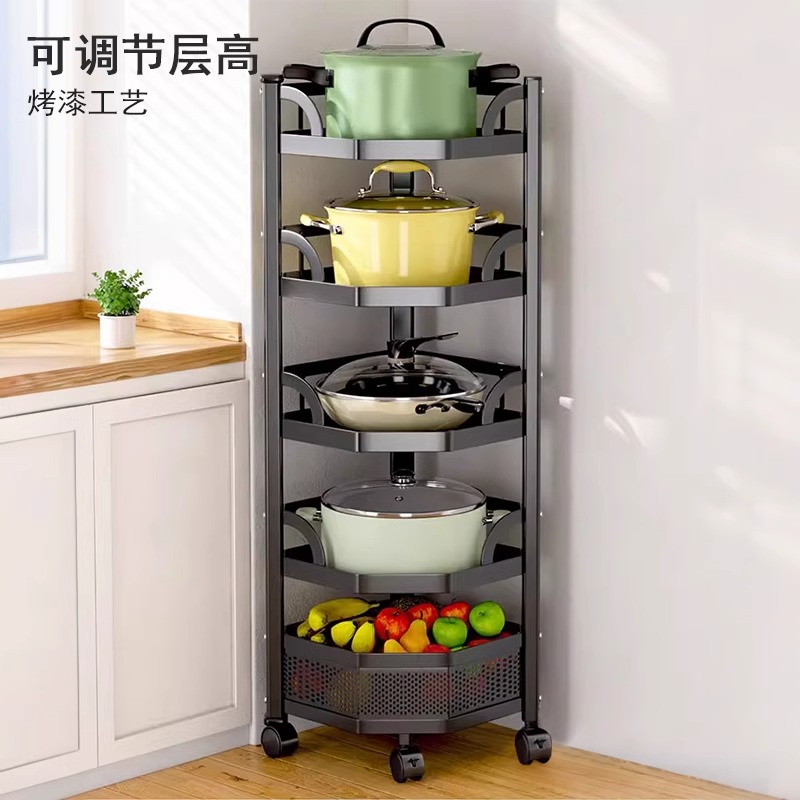 厨房锅具收纳架落地多层置物架多功能放锅架家用三角架加厚可调节