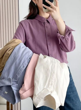 净版棉麻长袖衬衫上衣秋天开衫女