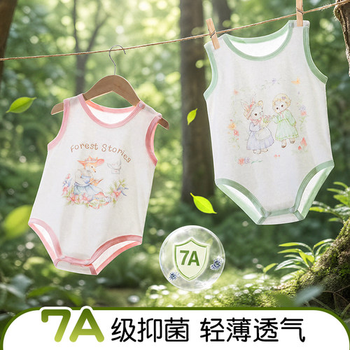 夏季婴幼儿A类纯棉吊带包屁衣