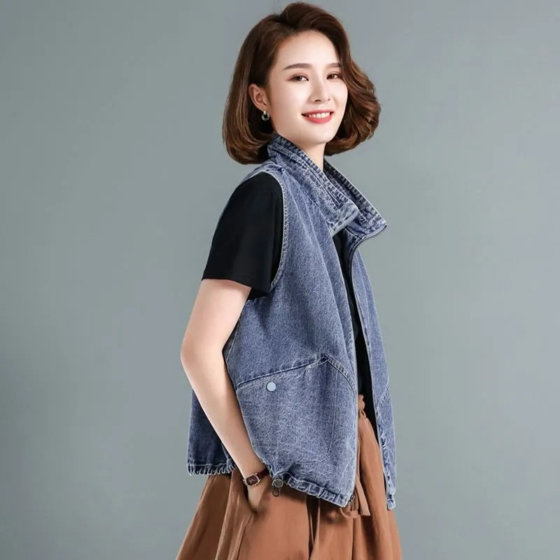 欧洲站宽松大码牛仔马甲短款外套女2025年春秋新款无袖背心马夹潮