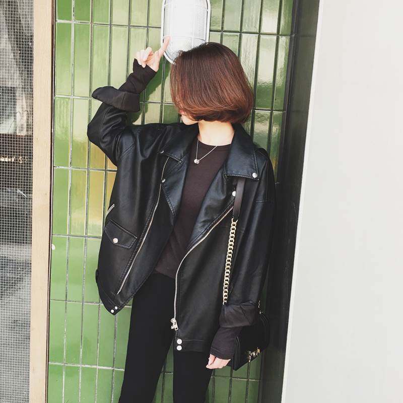 欧洲站2025年春秋新款皮衣女夹克韩版短款宽松百搭bf风机车外套潮,女装/女士精品,皮衣,淘宝优惠券,粉丝福利购,淘宝优惠卷