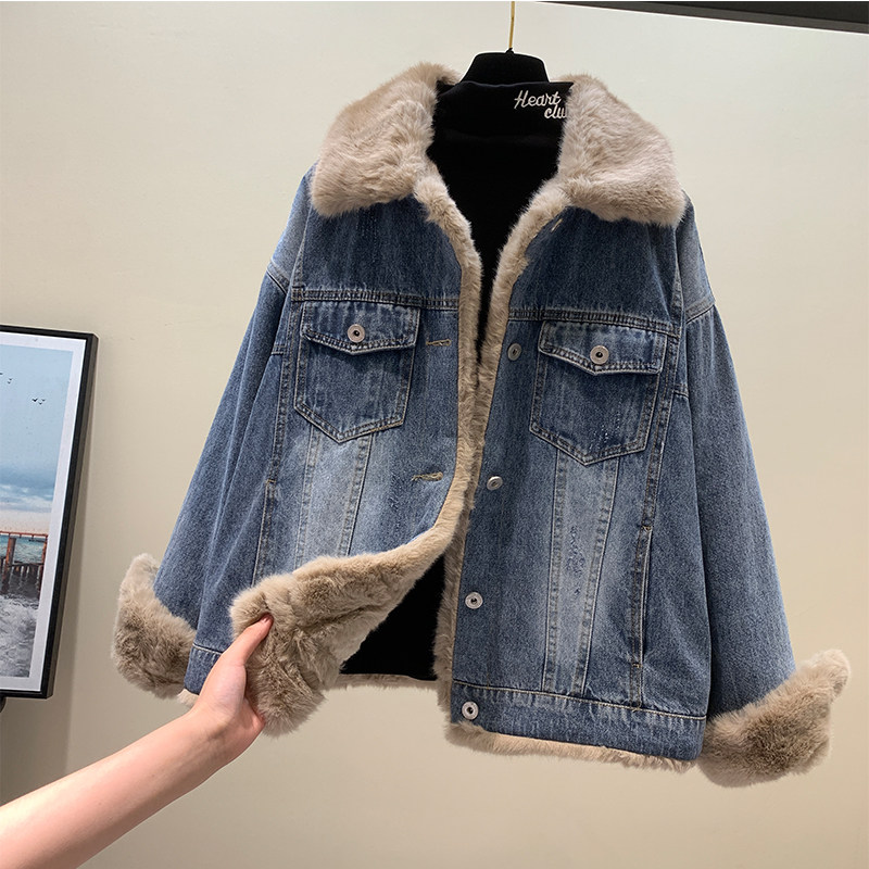 欧洲站羊羔毛派克服女2025年冬季新款韩版宽松加厚牛仔外套潮ins