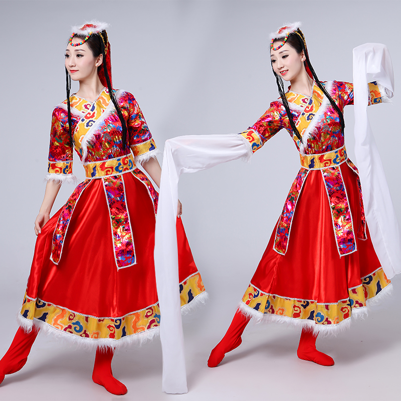 女装民族服装演出服舞台装演出服装西藏舞蹈服饰藏族水袖舞蹈长裙