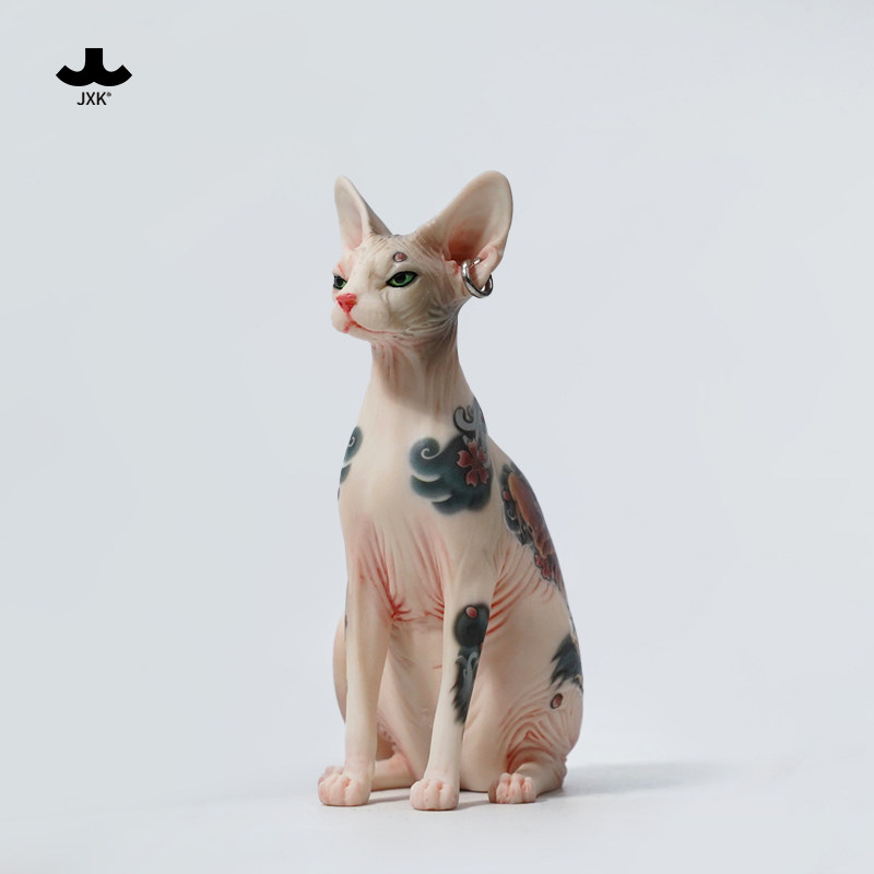 JXK无毛猫玩偶 纹身猫咪模型斯芬克斯周边摆件仿真动物迷你雕像