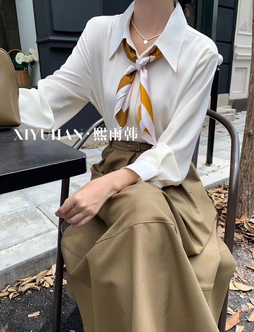 熙雨韩白色法式轻熟常规翻领ol通勤衬衫蝴蝶结气质设计感雪纺衫