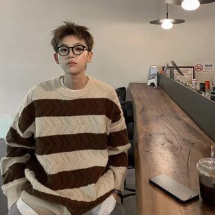 潮流时尚麻花毛衣男女款秋冬季宽松慵懒风美式打底圆领针织衫外套