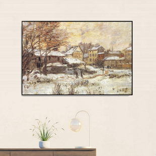 莫奈日出风景装 油画 饰画客厅沙发背景墙雪景卧室床头梵高挂画美式