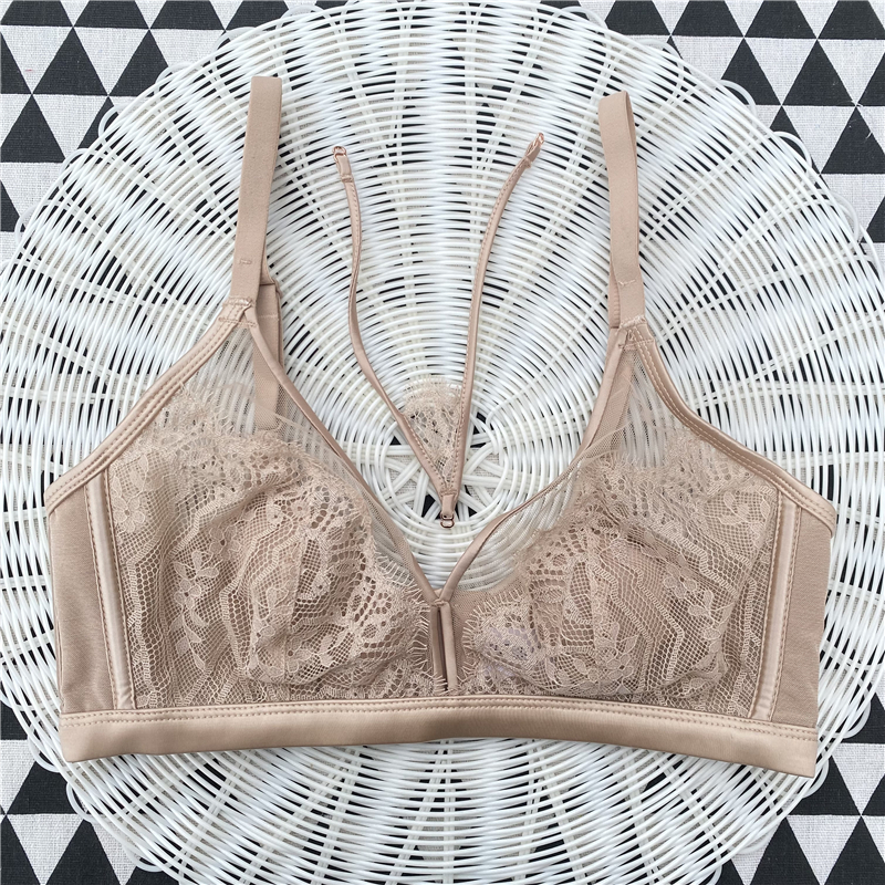 夏季薄款文胸兔耳朵大胸显小无钢圈蕾丝网纱多穿法美胸带超薄内衣