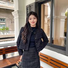 新款 韩版 黑色小香风外套女高腰半身裙套装 女装 两件套女 2023年秋季