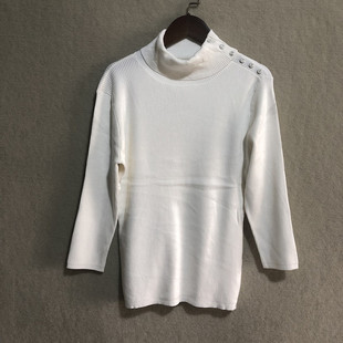 T8*气质高领修身套头针织衫纯色七分袖坑条高弹打底衫女装春秋