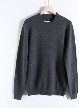 外贸英*单as*~65羊毛秋冬毛衣 套头圆领长袖简约针织衫打底衫男