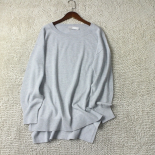 外贸莼元*米国LO*T 大码棉质针织衫女装春秋圆领落肩长袖套头罩衫