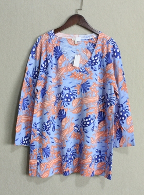 外贸 米国单TALB*S~舒适纯棉针织衫 女装春秋插肩七分袖花色上衣