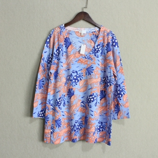 外贸 米国单TALB*S~舒适纯棉针织衫 女装春秋插肩七分袖花色上衣