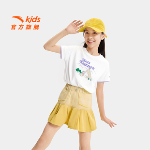 新款 2026年夏季 中大童圆领T恤 衫 户外WWF系列安踏儿童女童针织短袖