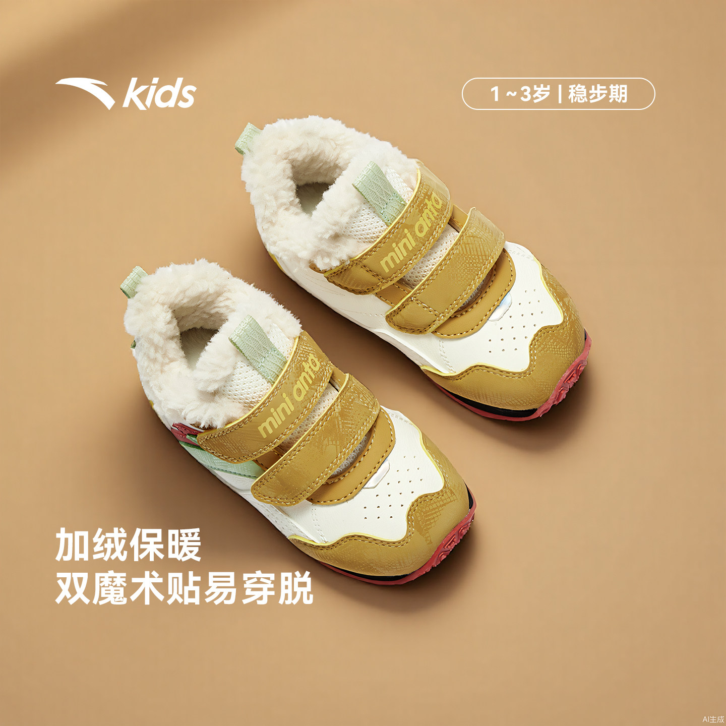 安踏学步鞋儿童加绒保暖棉鞋男女宝宝冬鞋新款童鞋幼儿园鞋运动鞋